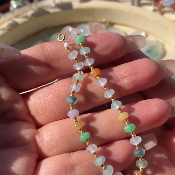 定制翡翠18K金镶嵌珠串