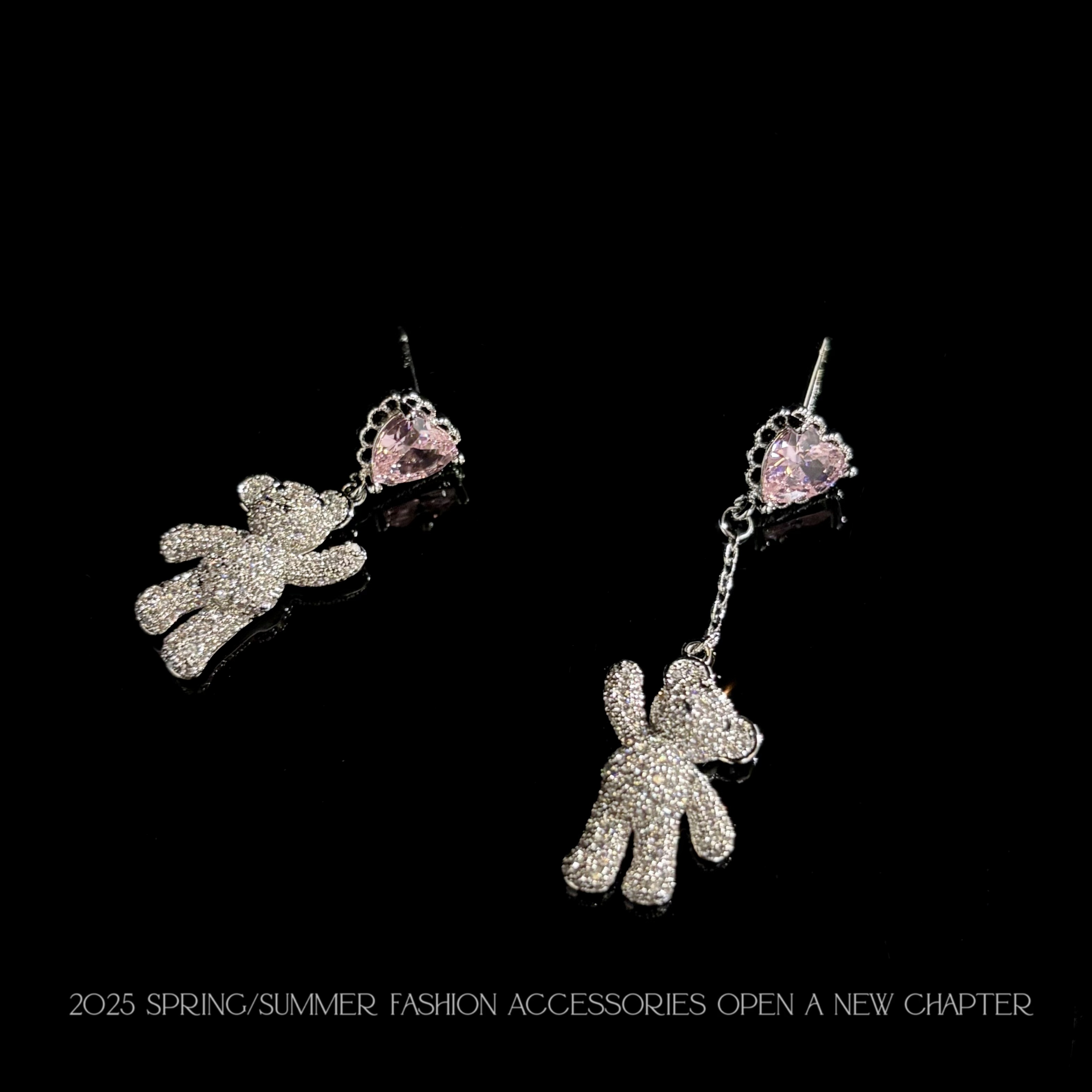 铜合金耳饰 镀K金 2025款C2480【粉心小熊】BOBAOLI 耳钉