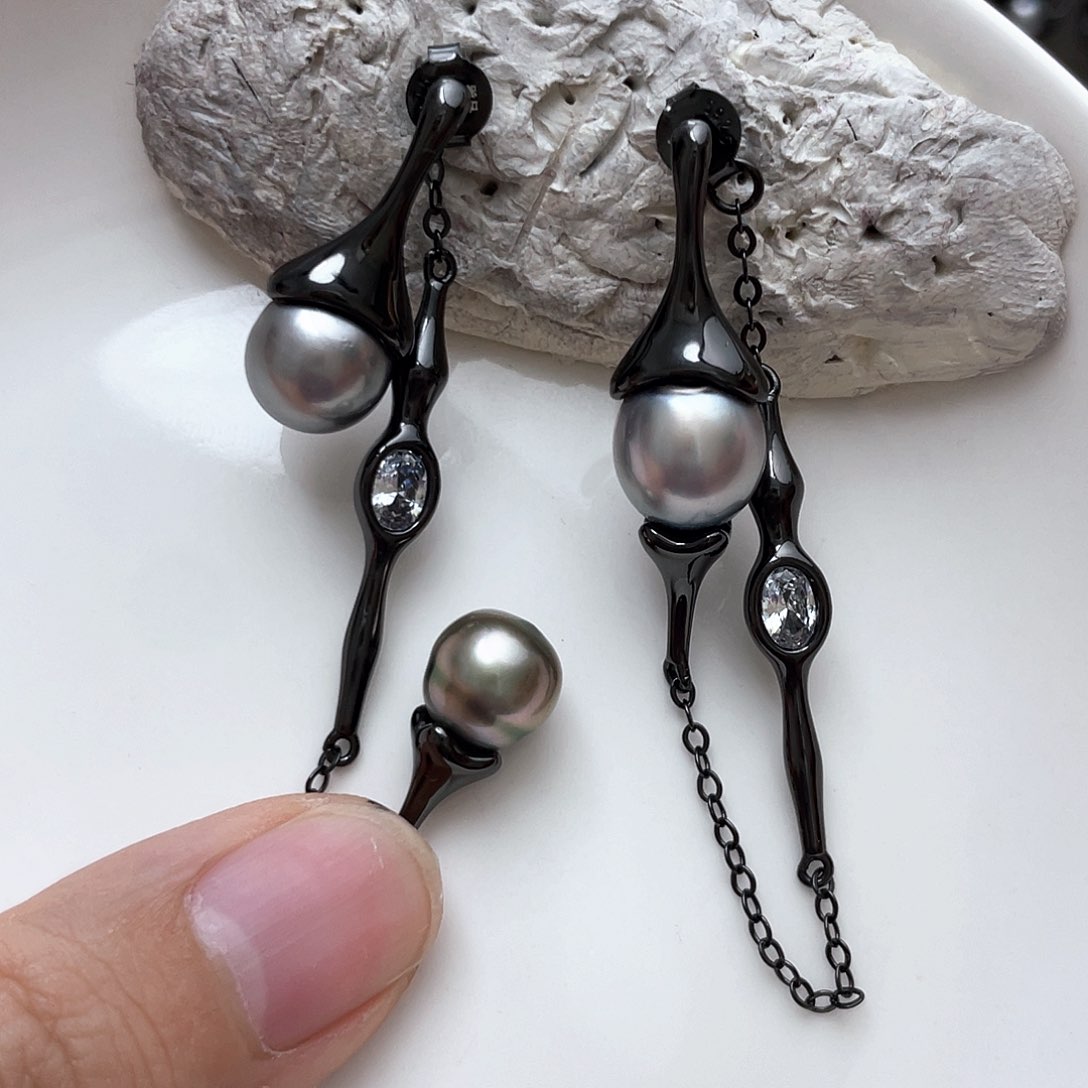 海水珍珠耳饰银S925镶嵌