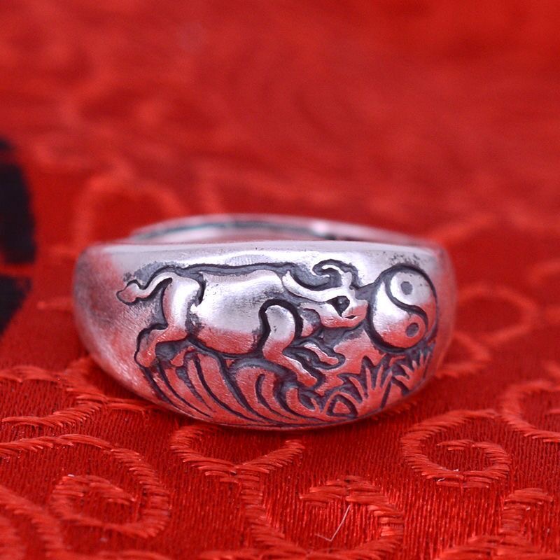 足银戒指 s999戒指复古款民族风做旧情侣可调节时尚纯手工女款