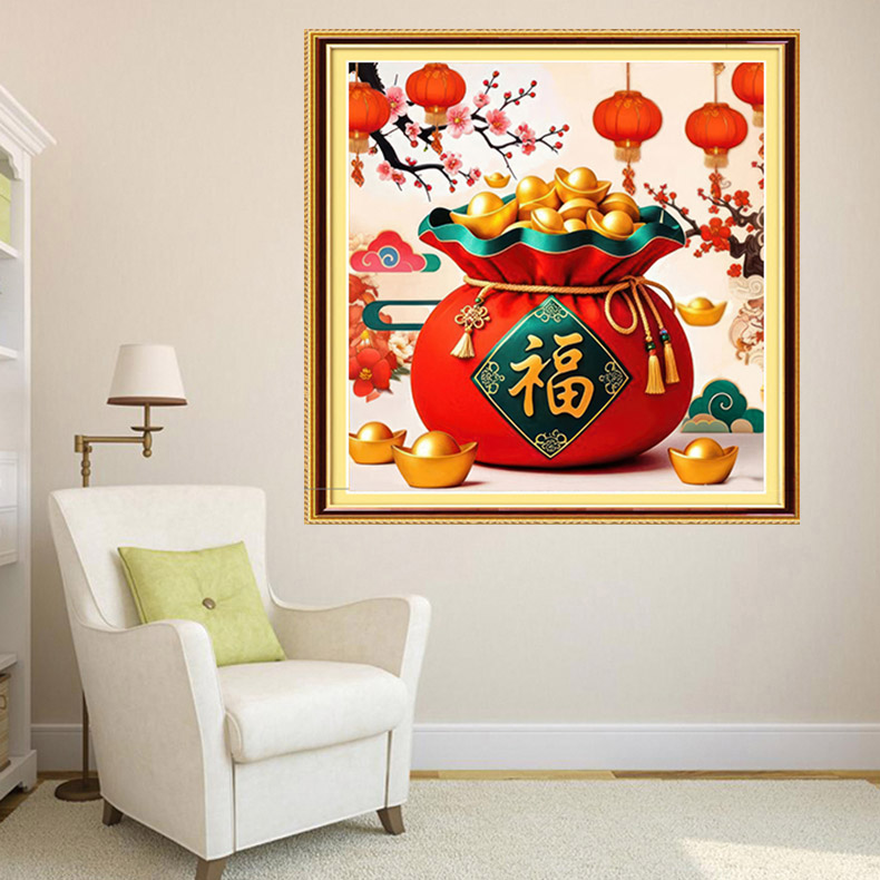 青飞精准印布福袋灯笼十字绣代代福招财十字绣现代简约挂画E369