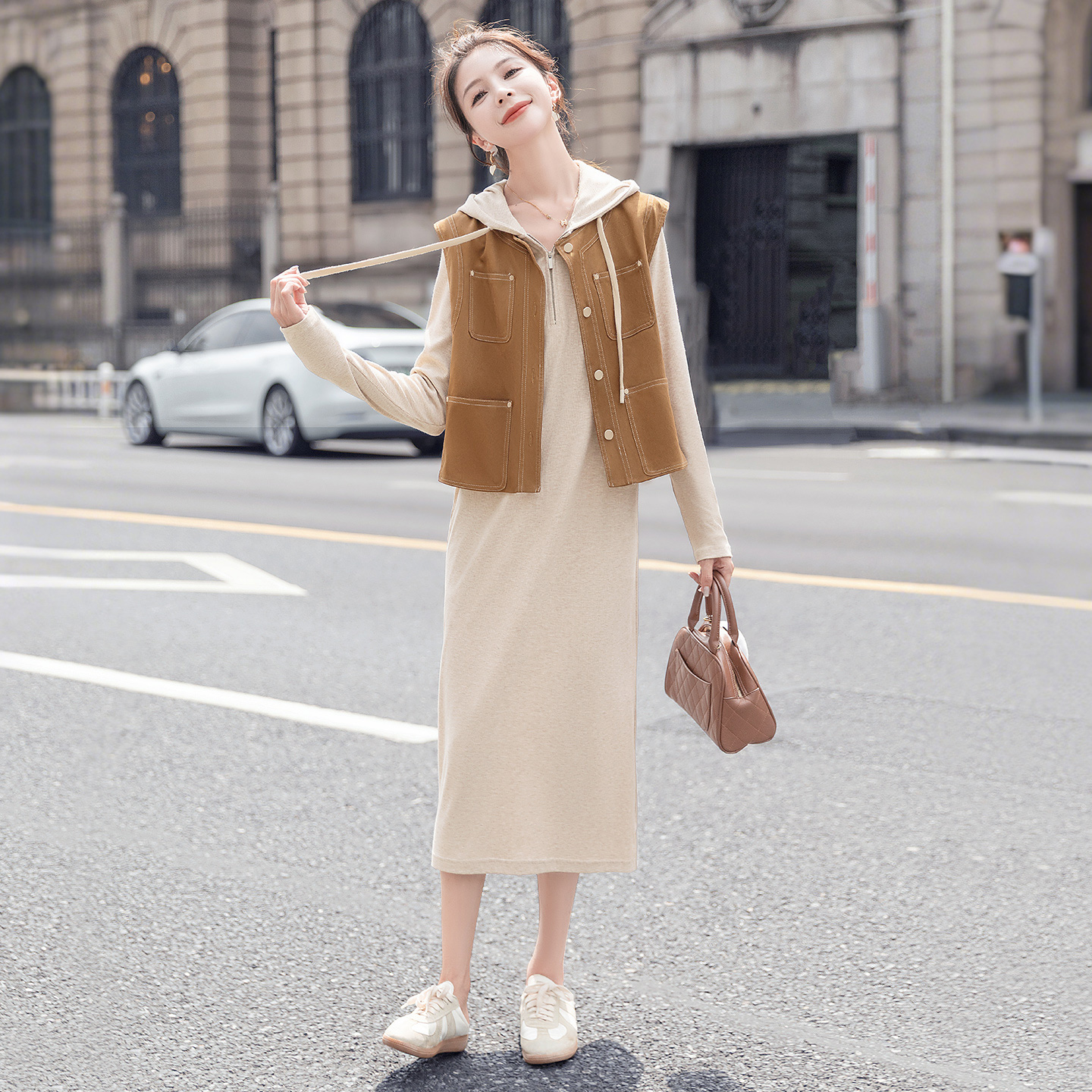 丝柏舍2025秋装新款女装马夹搭连衣裙两件套时尚套装S53B3786N