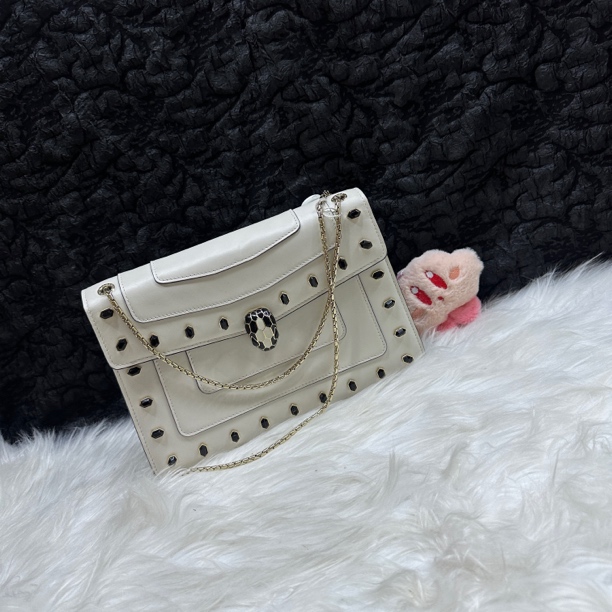 95新 BVLGARI/宝格丽 宝格丽白色舌头链条斜挎包