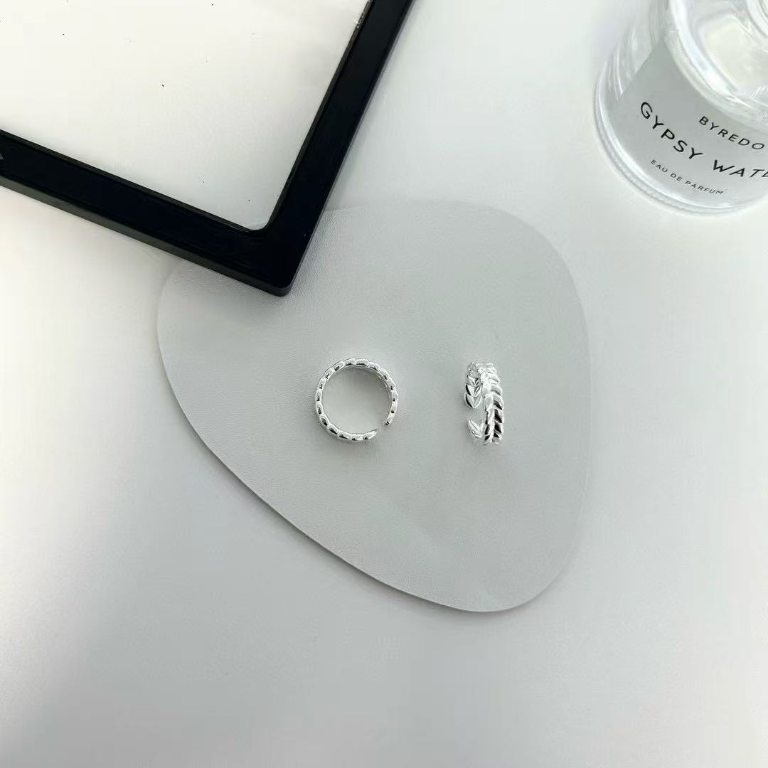 925银戒指 925纯银麦穗橄榄戒指开口可调节时尚百搭银戒