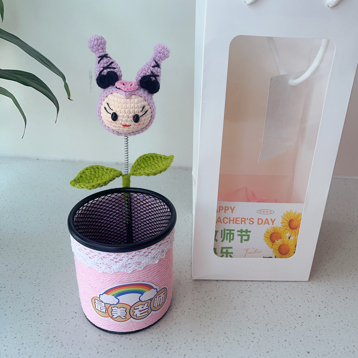 创意手工毛线针织库洛米笔筒教师节送老师实用礼品