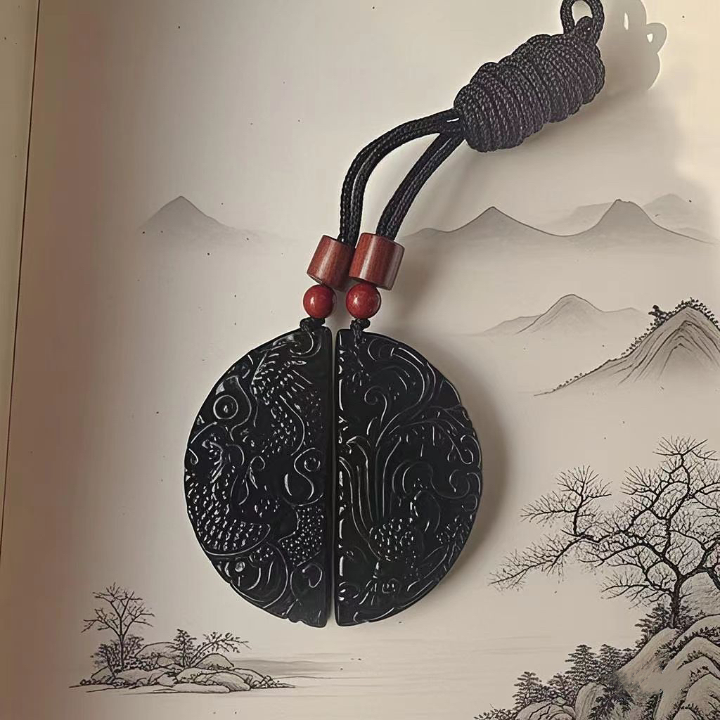 【基地先鉴后发】天然和田玉青玉  龙凤对牌  吊坠