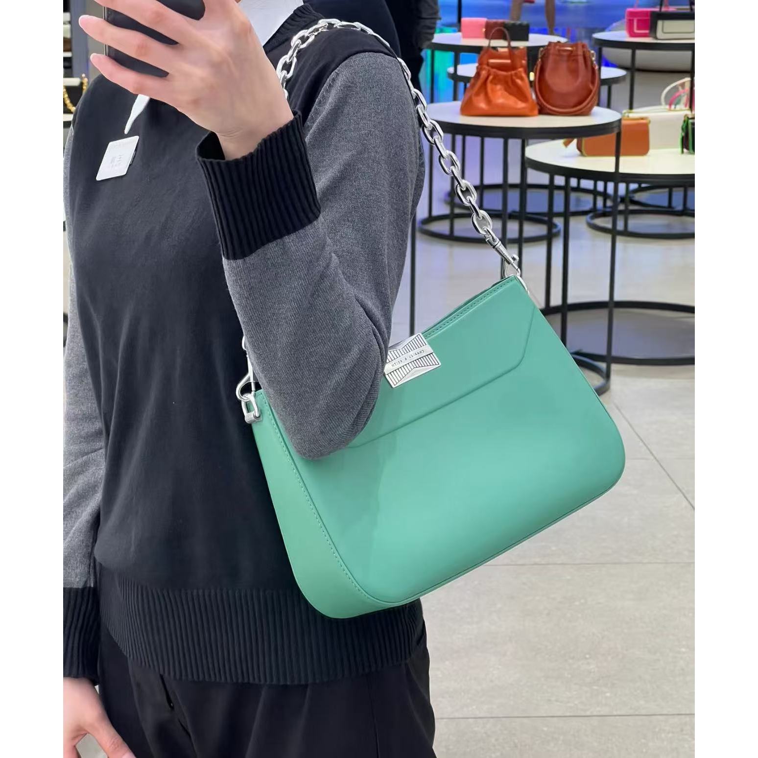 40782031绿色M女士单肩手提包