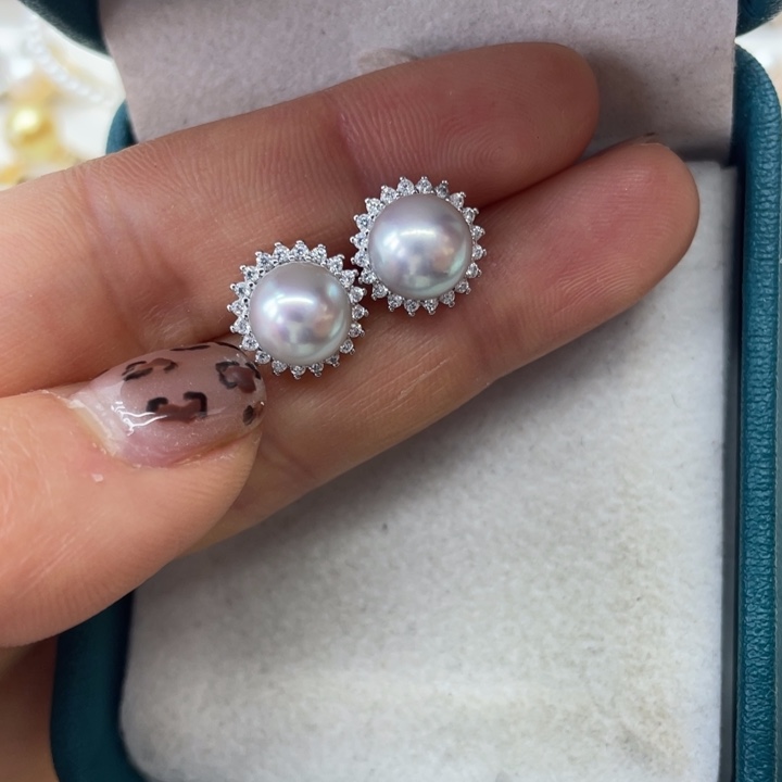 海水珍珠耳饰银S925镶嵌