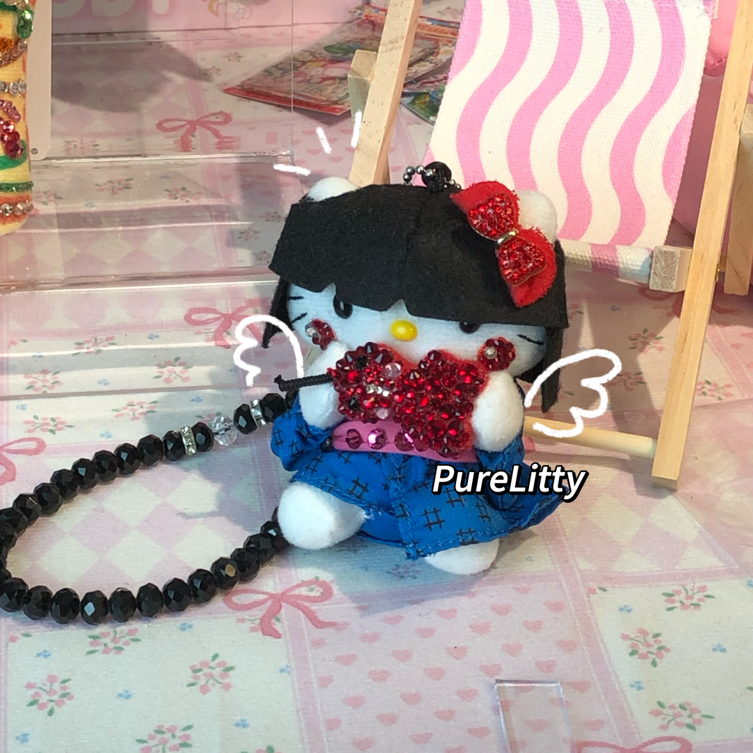 中古手作款志田未来和服kitty猫挂件 满钻奢华定制小众钥匙扣