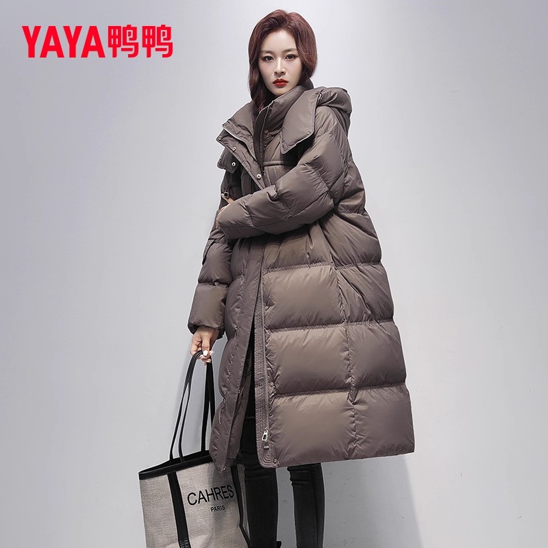 YAYA/鸭鸭长款过膝正品羽绒服女款2025新款冬季加厚面包服外套