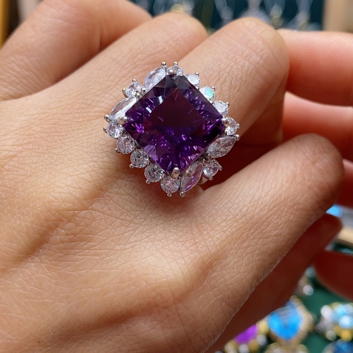 水晶戒指银S925镶嵌天然水晶戒指