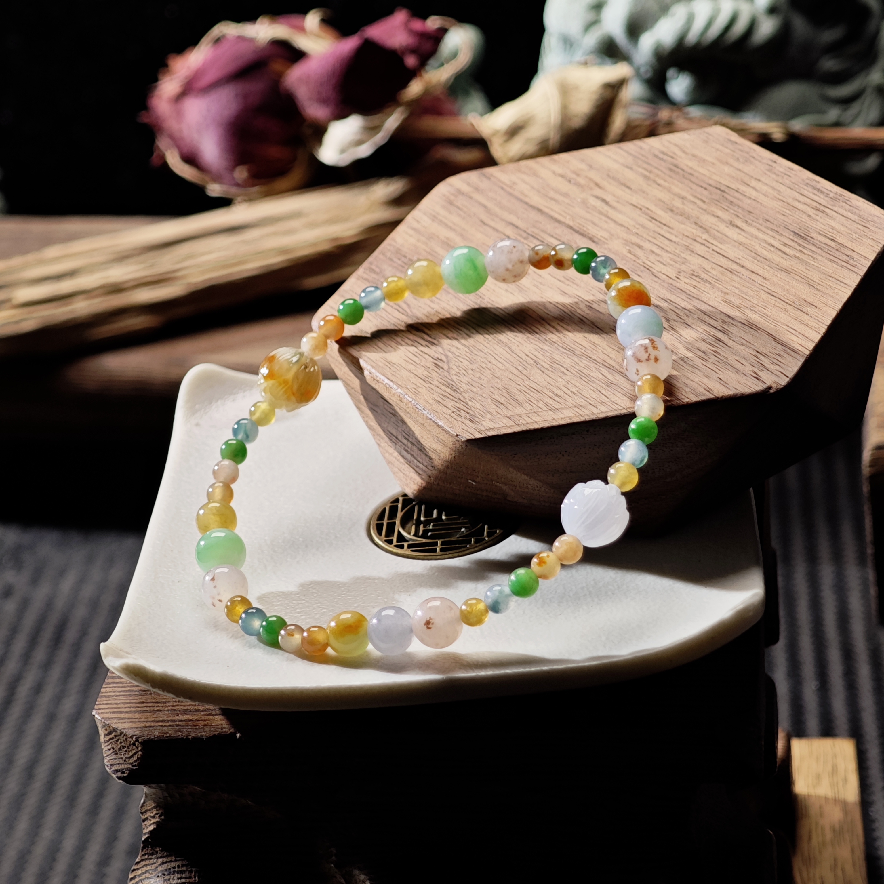 [单品]A3445(卡3-6 )缅甸天然翡翠珠冰种翡翠A级货手串48小时鉴赏