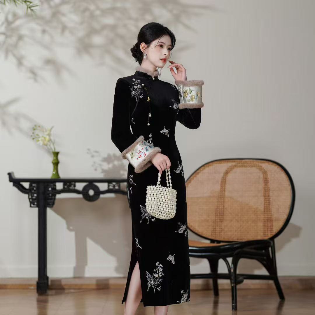 苏故里【梦蝶予花】加绒秋冬文艺显瘦新中式日常旗袍气质衣长120