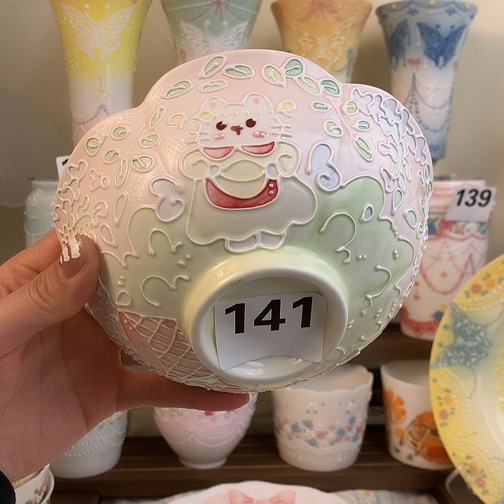 立体釉小猫咪花口碗