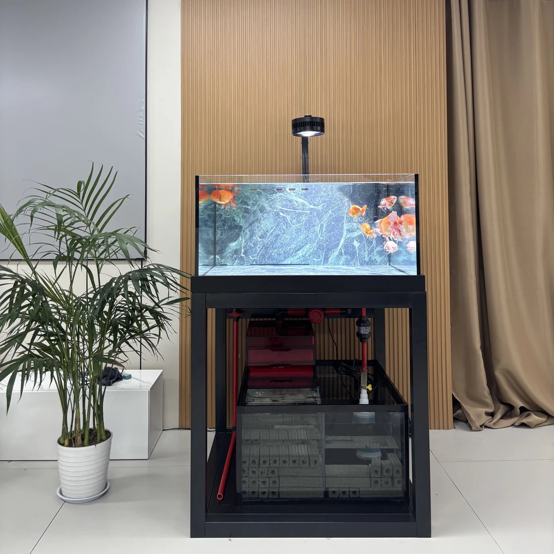 海利森80*80*40缸岩板底滤超白玻璃工业风家用办公兰寿鱼缸80方