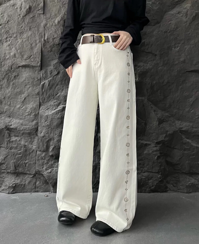 【8526】ED#高腰加绒直筒宽松牛仔裤