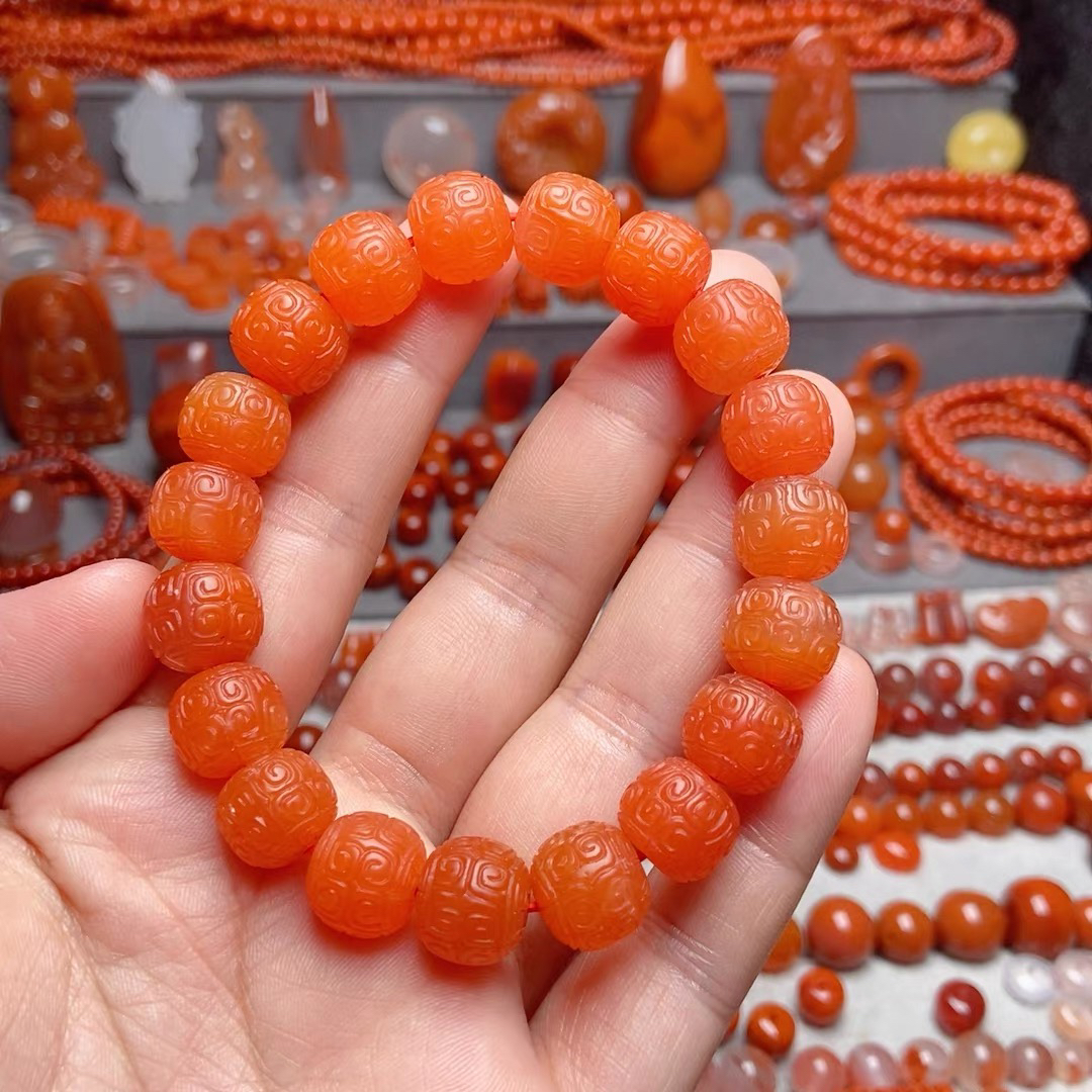 南红玛瑙保山回纹珠手串11mm