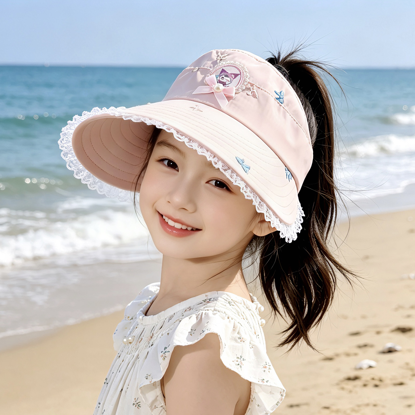 库洛米儿童防晒帽夏季大帽檐空顶女孩户外遮阳帽速干透气薄款女孩