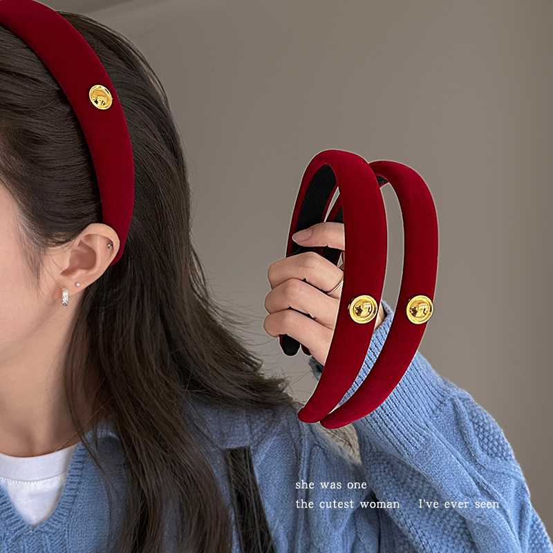新年红丝绒金标发箍女洋气时尚2025新款头箍气质高颅顶发卡头饰冬