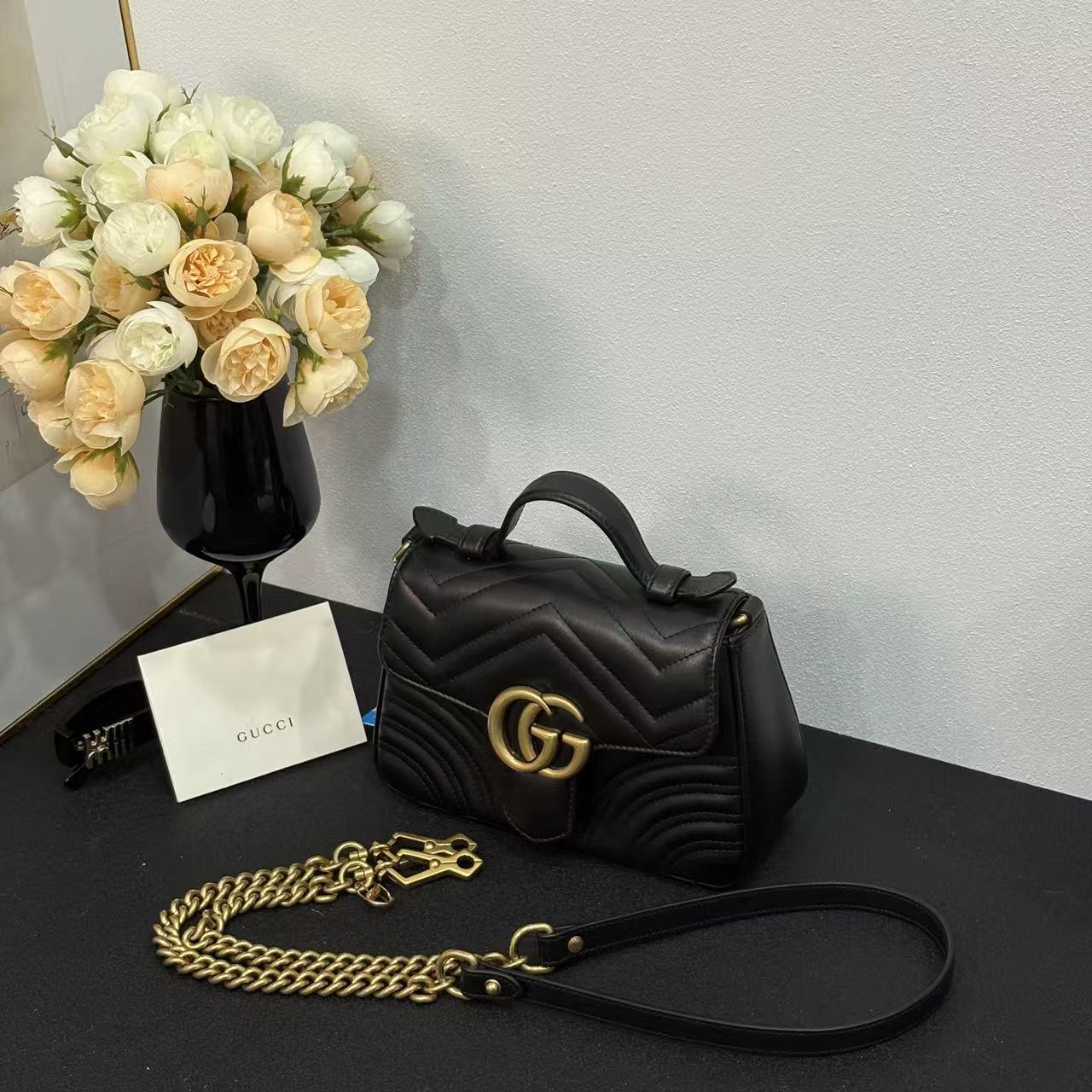 未使用 GUCCI/古驰 壹所/GUCCI 马蒙邮差mini 黑金 闲置 元旦女包