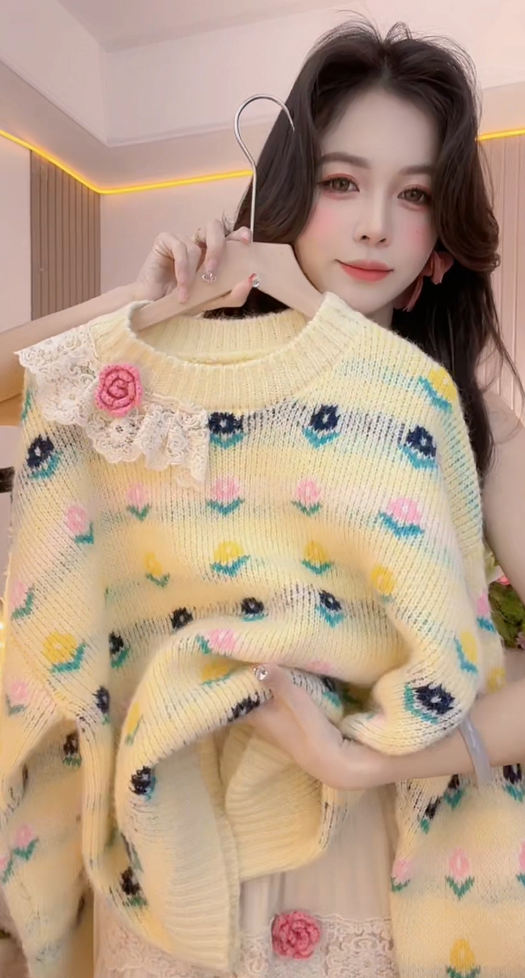 【郁金香】毛针织衫显瘦长袖洋气时尚甜美设计感宽松减龄韩版秋冬