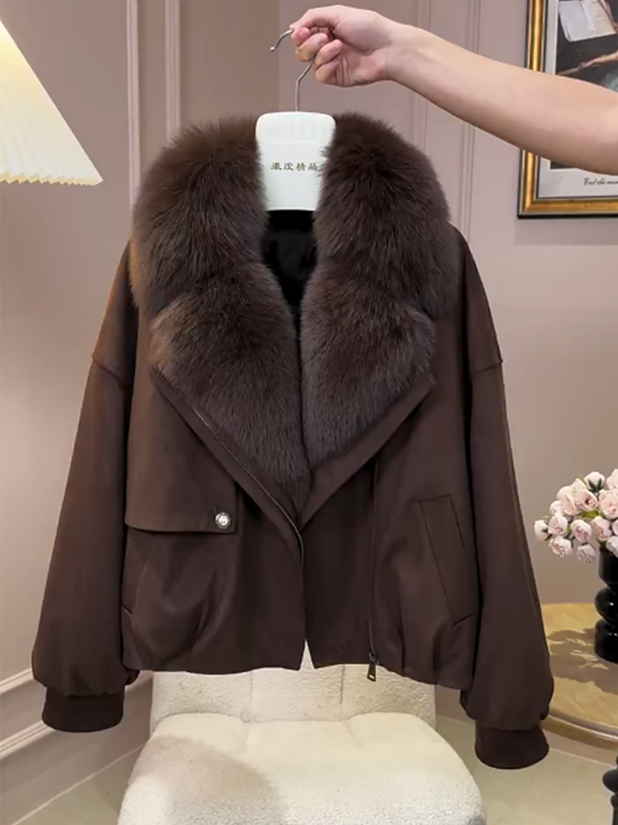 2025冬季新款洋气小众毛领短款棉服女慵懒风宽松百搭显瘦外套大衣