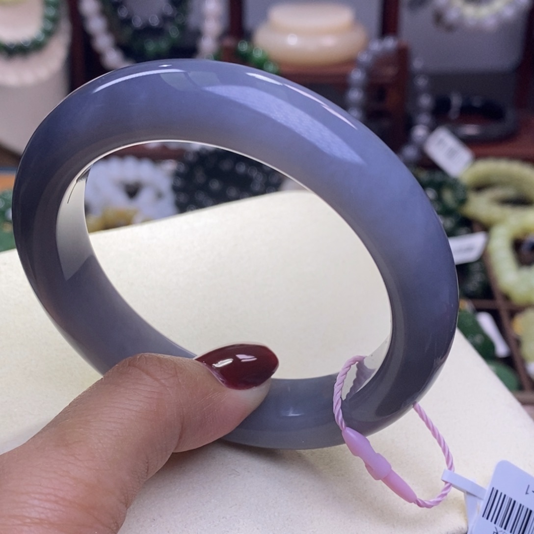 和田玉清货价老矿料高冰烟紫半山水手镯57.5未镶嵌