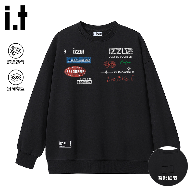 i.t izzue美式潮牌重磅套头圆领卫衣男2025秋季宽松高级感上衣服B