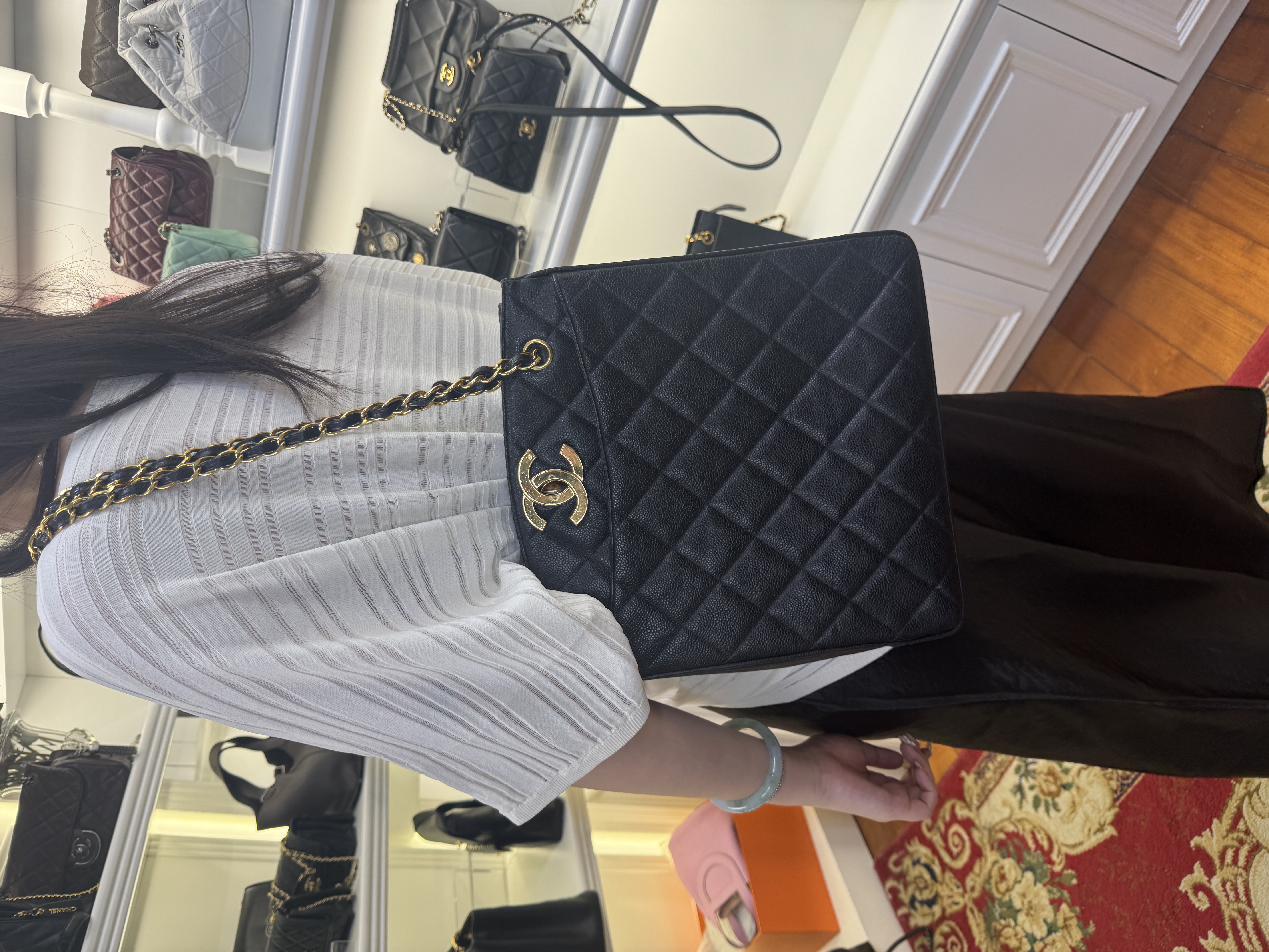95新 Chanel/香奈儿 Chanel黑金荔枝牛贝嫂琴谱托特