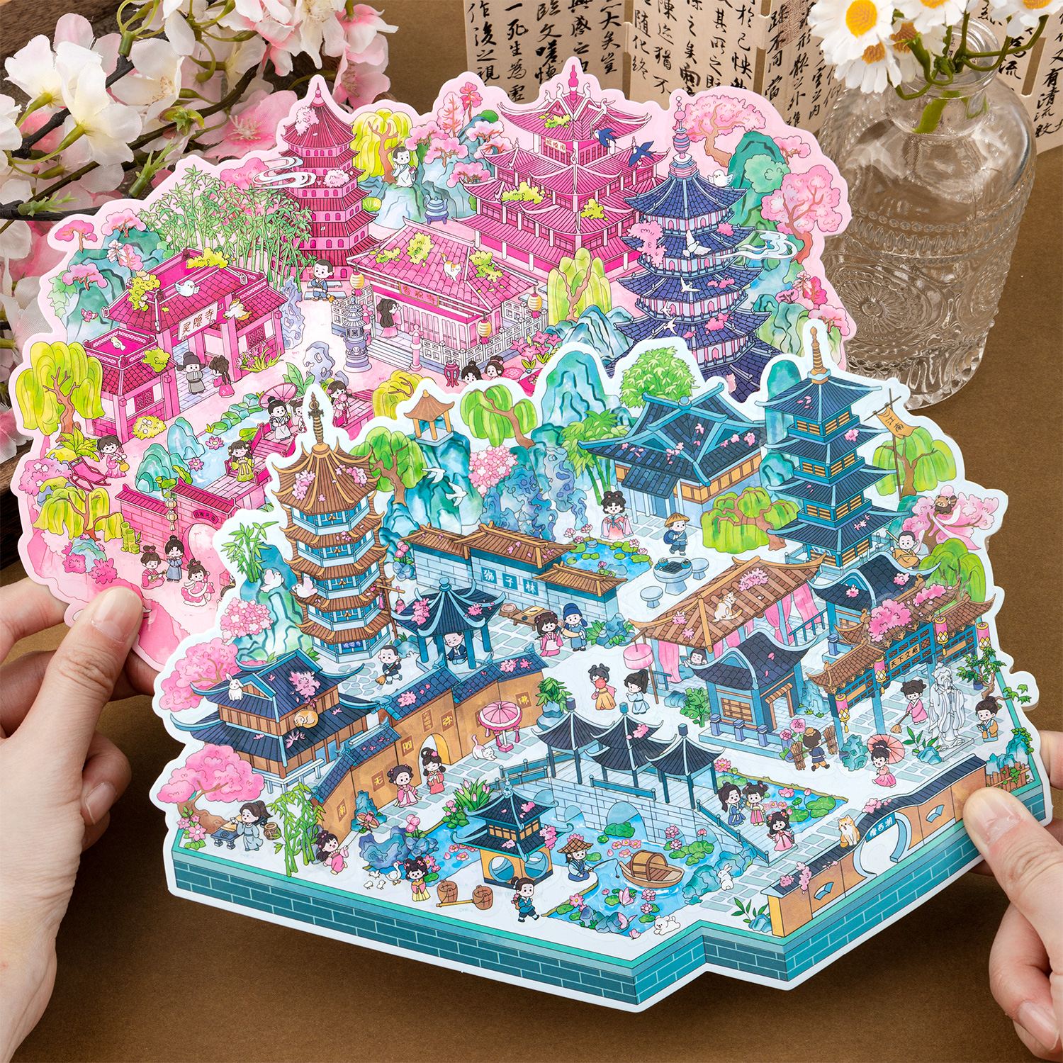 旅行造景贴纸城市篇杭州如梦江南大尺寸古风微缩场景diy小屋贴画