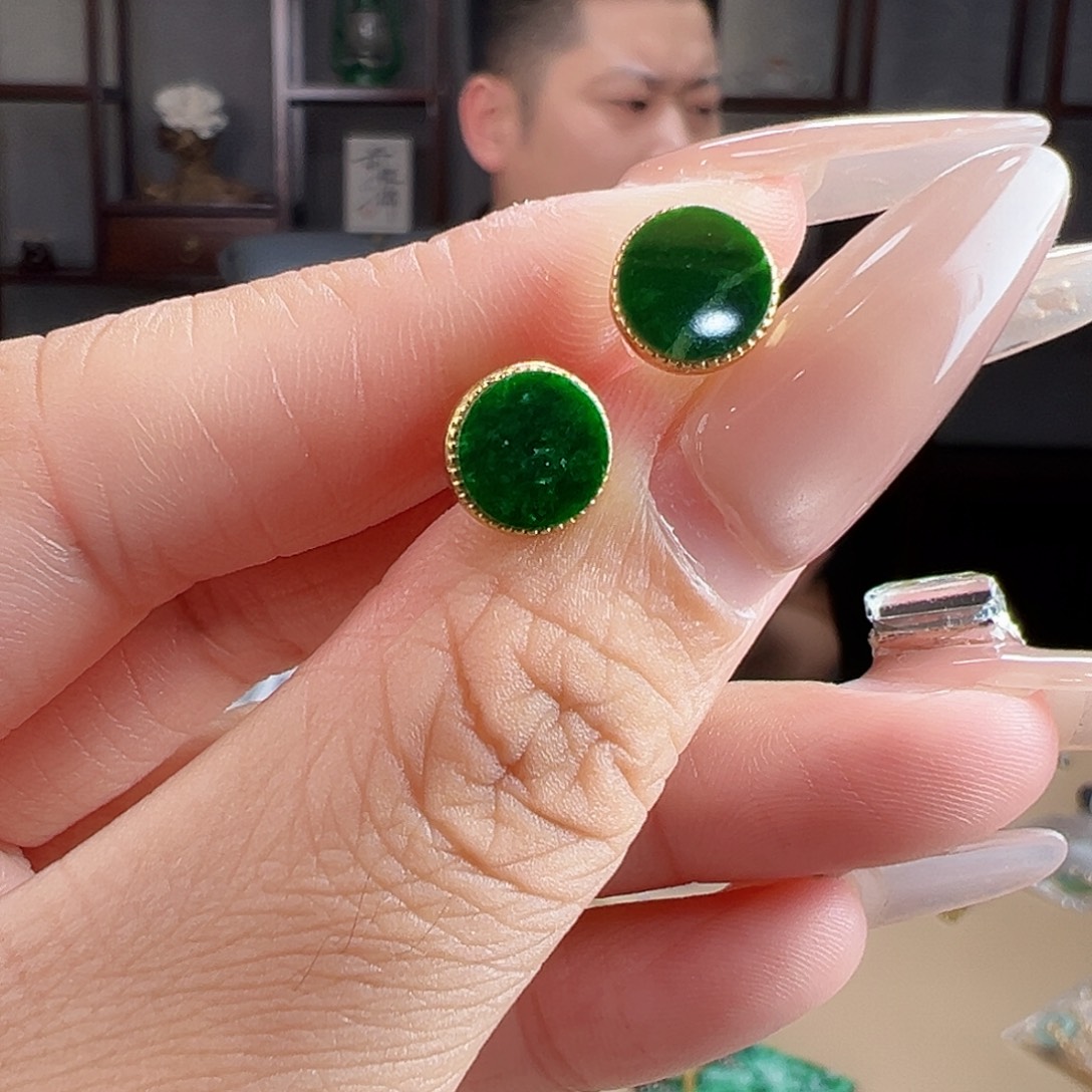 银S925镶嵌翡翠耳饰耳环49