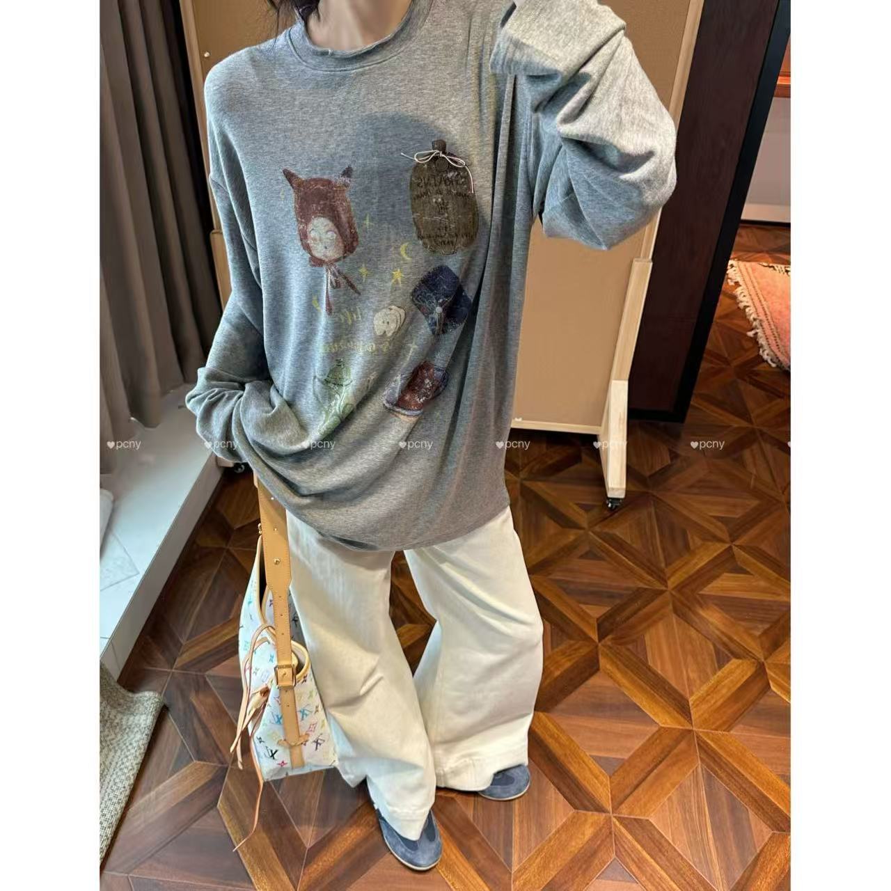 PCNY「奇幻小物」不理理秋季新款女装趣味卡通慵懒风宽松长袖T恤