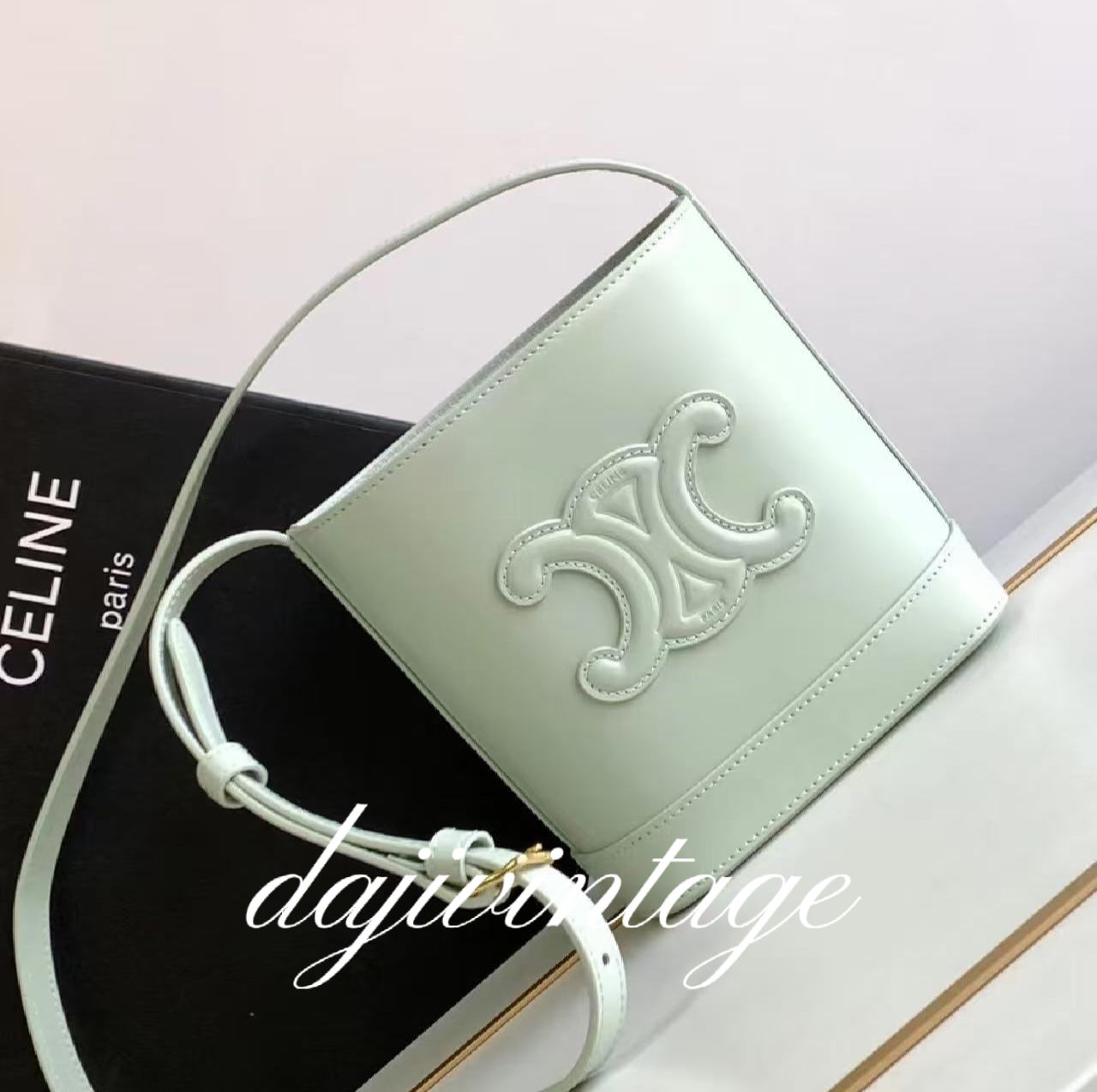 95新 Celine/思琳 大吉中古/Celine瑟琳薄荷绿水桶斜挎包
