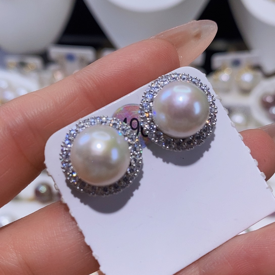 淡水珍珠耳饰银S925镶嵌