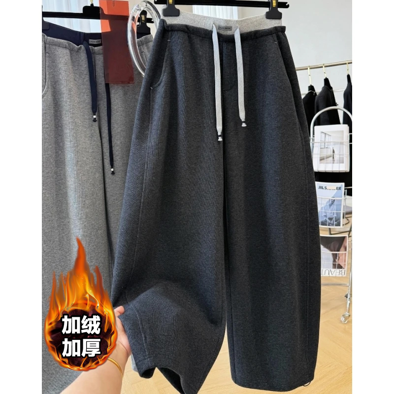 胖妹妹240斤大码加绒加厚卫裤休闲裤女秋冬松弛感独特别致弯刀裤