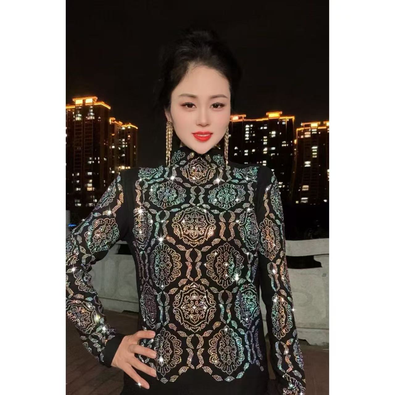 【香香爆款806#加绒】打底衫女内搭秋冬时尚烫钻上衣修身显瘦