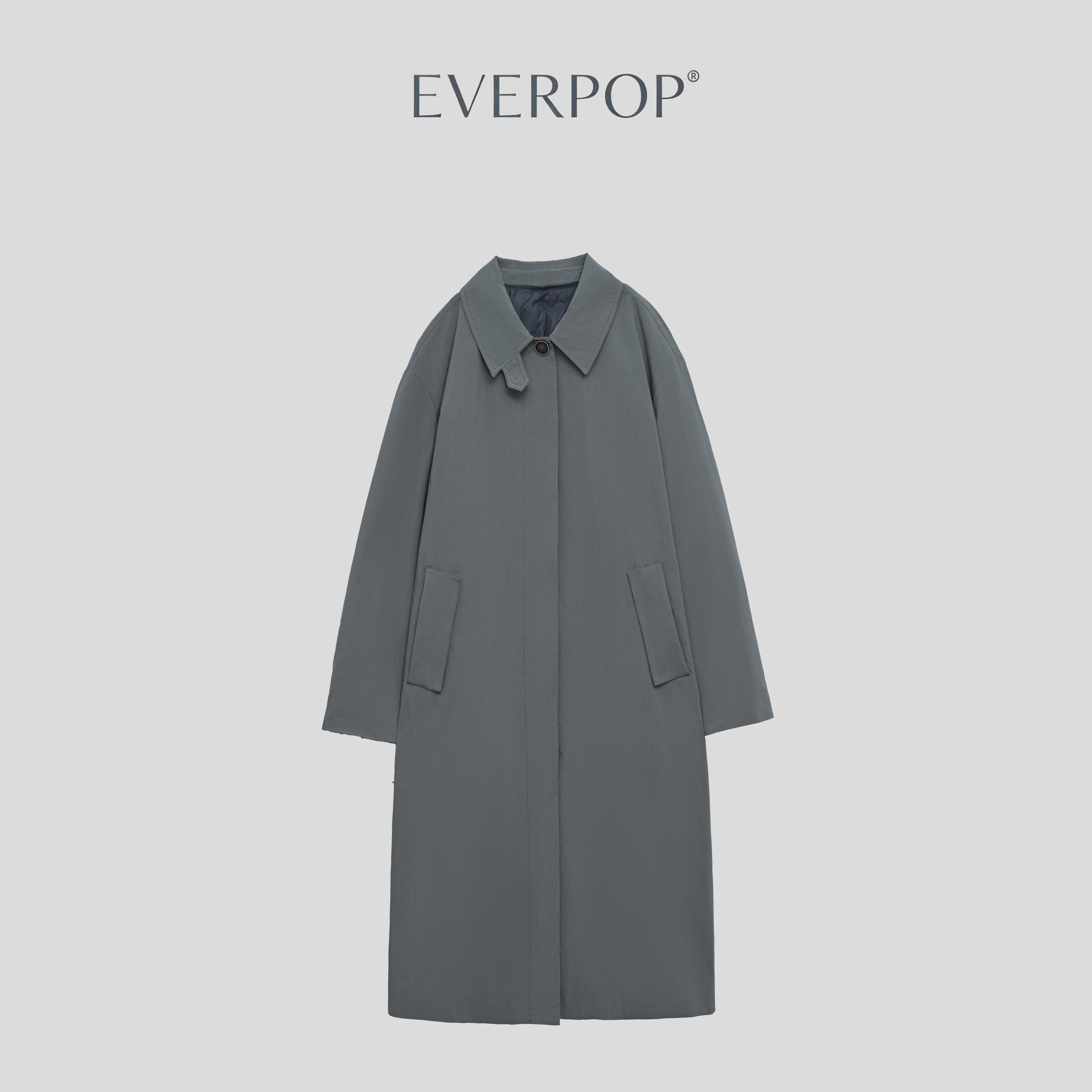 EVERPOP “大女主气场”90白鹅绒长款风衣派克轻奢款-EP2553205