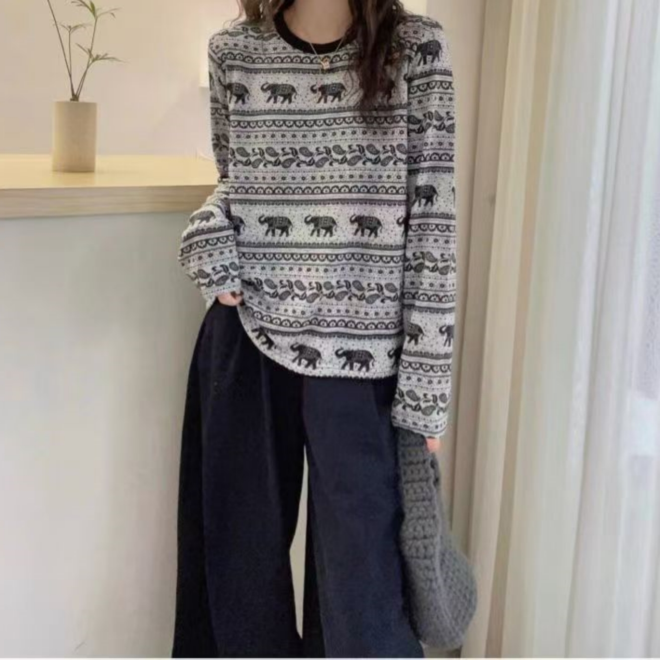 Z.X   腰果花大象织物民族风针织衫  25307（C3）