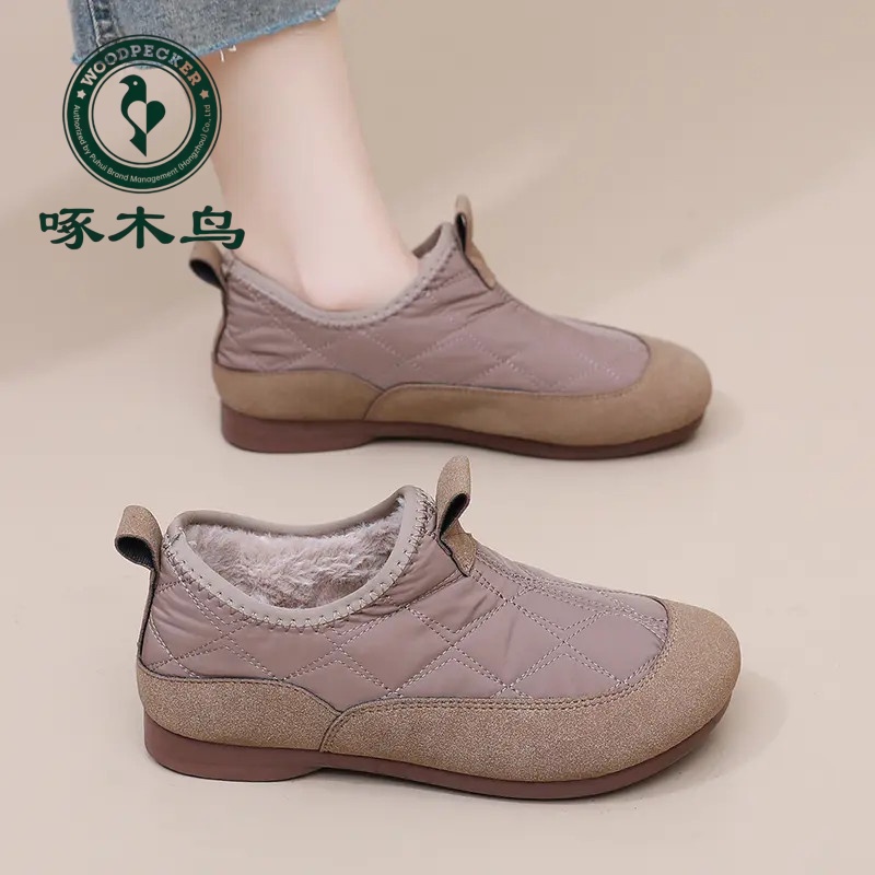 啄木鸟冬季新款加绒加厚保暖妈妈鞋软底防滑外穿雪地靴女棉鞋