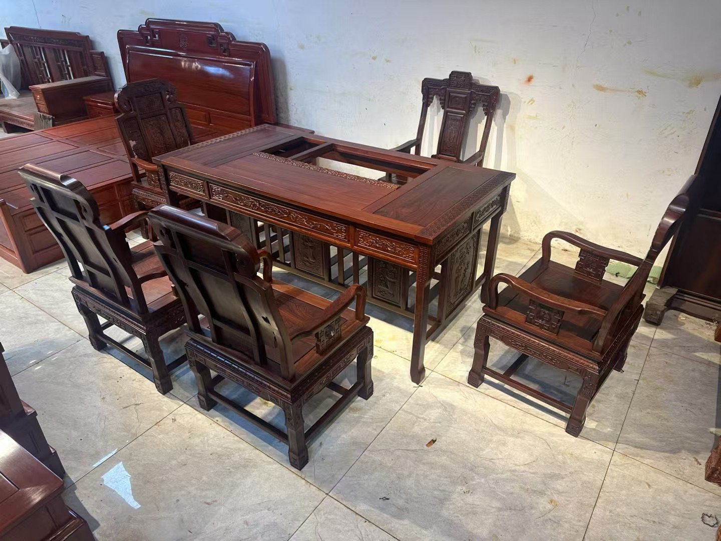 人造板工艺中式茶几新中式泡茶桌办公客厅格木雕花两用泡茶台