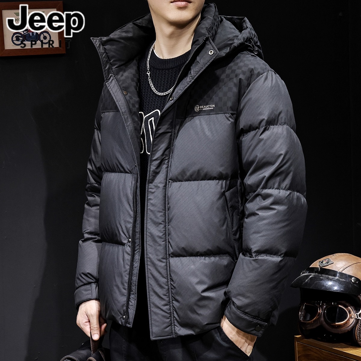 JEEP吉普羽绒服男冬季2025新款加厚保暖衣服连帽立领男士外套秋冬