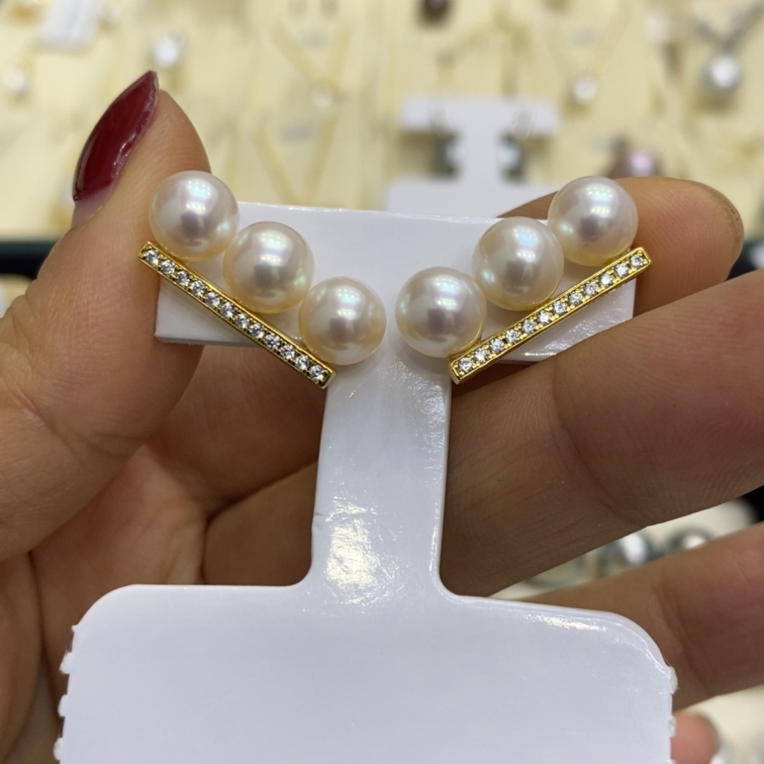 淡水珍珠耳饰银S925镀金镶嵌