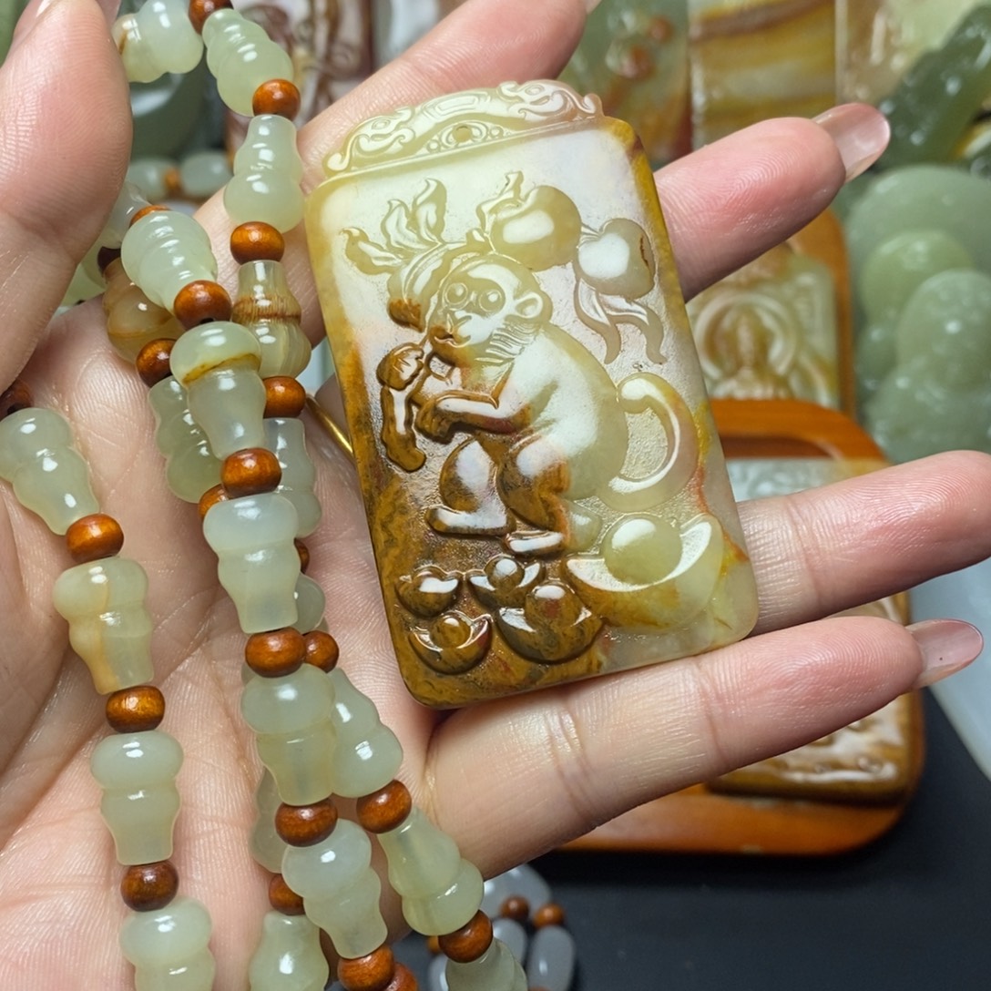 盆景石方解石生肖猴