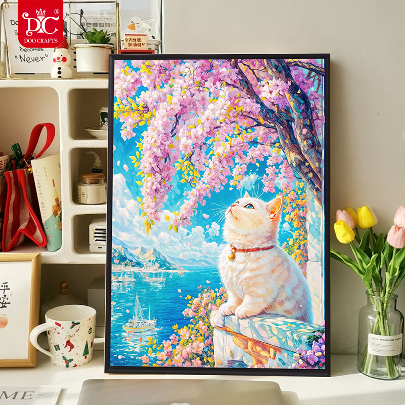 DC/蒂彩【醉花猫】方钻鲜花猫咪画装饰画手工DIY十字绣钻石画卧室画