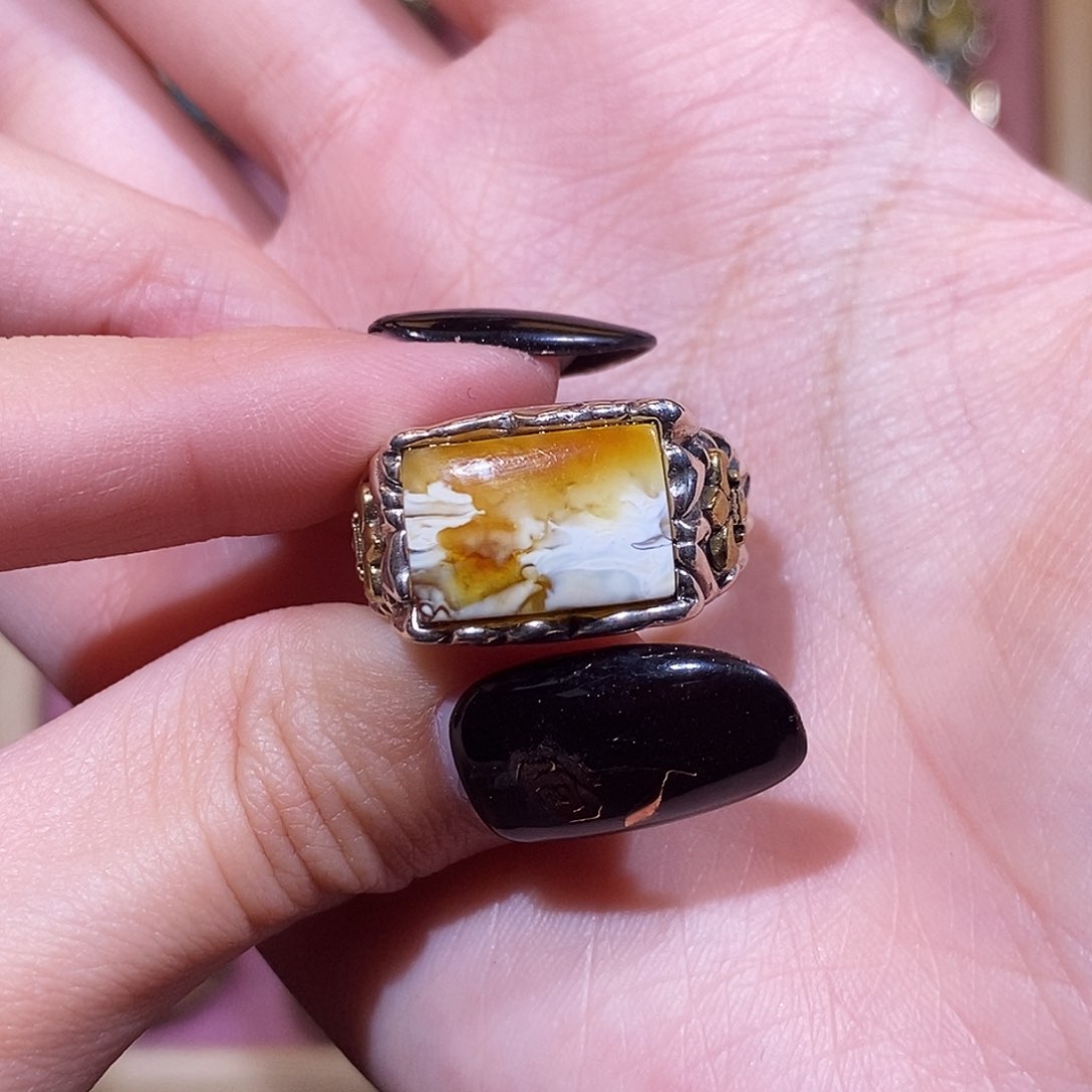 琥珀戒指银S925镶嵌佳**！戒指