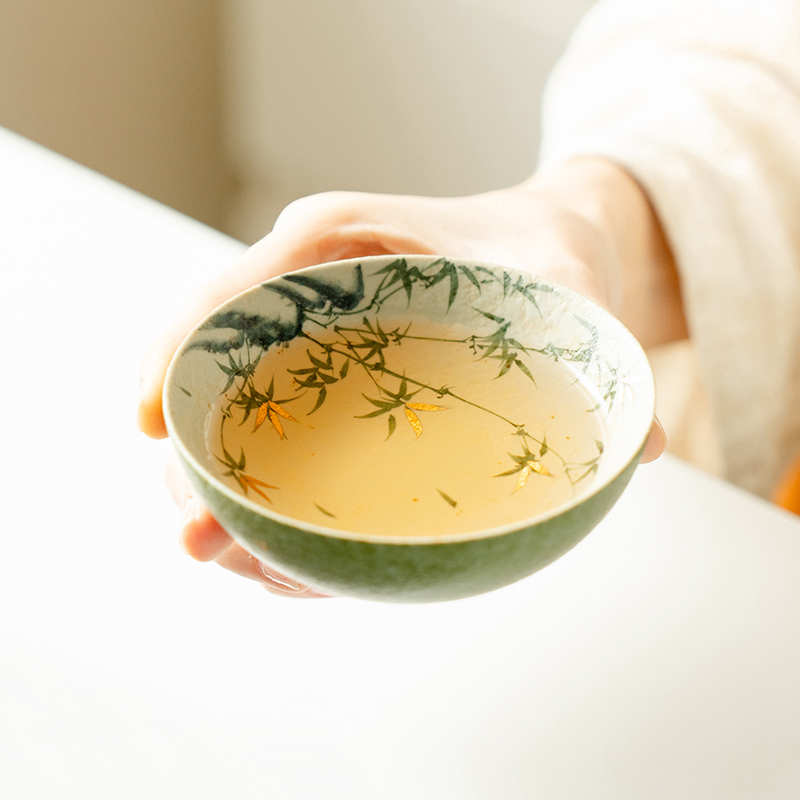 赞朴青橘茶杯手绘金竹普洱杯主人杯功夫茶具单个喝茶杯礼盒装送礼