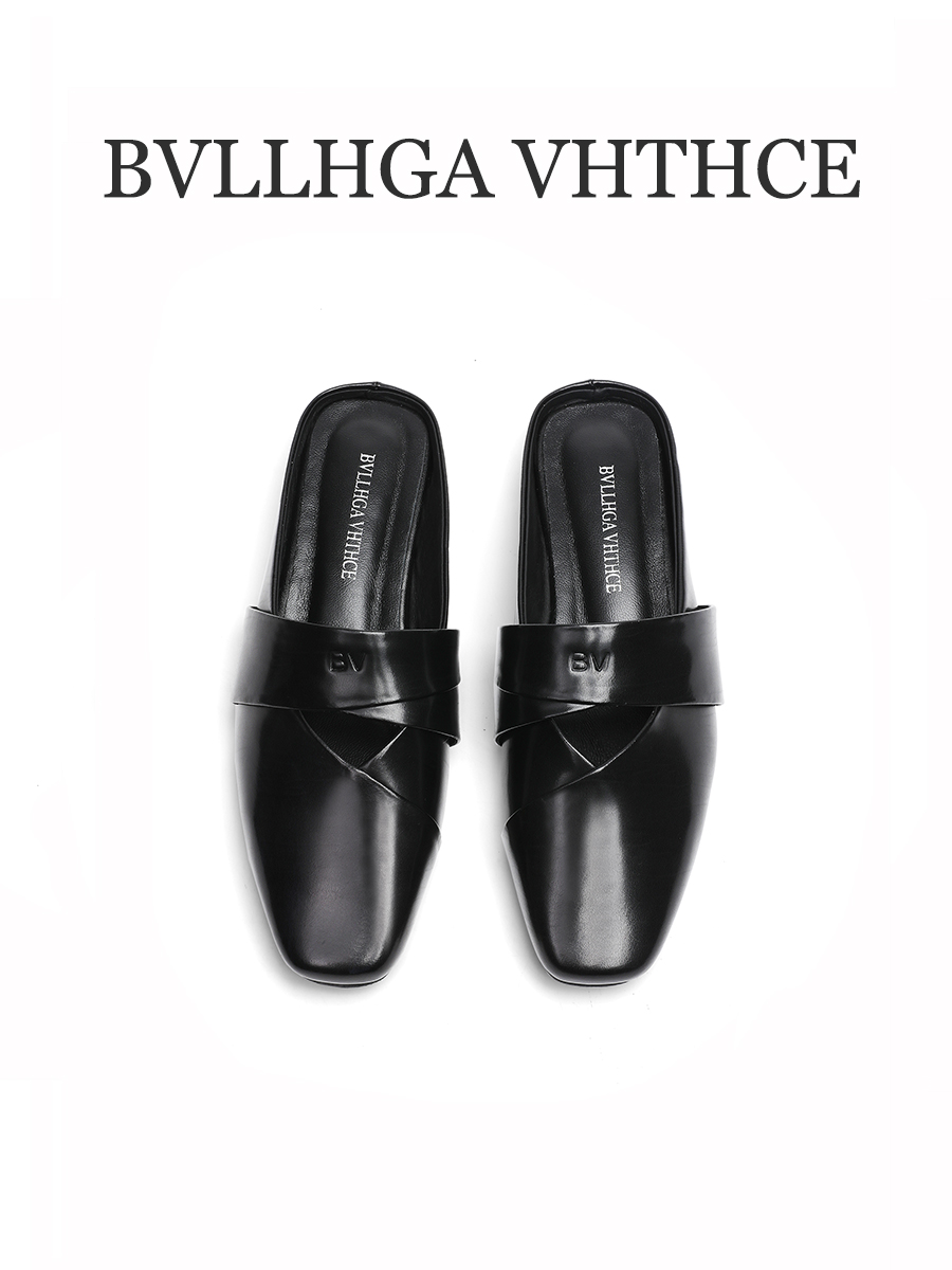 BVLLHGA VHTHCE  新款高版胎牛拖鞋外穿镂空百搭低跟尖头女鞋 001