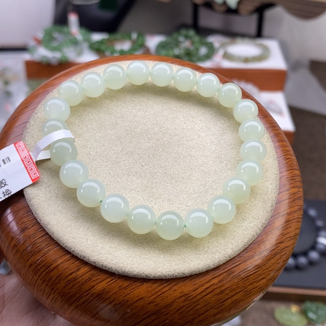 和田玉手串未镶嵌高冰晴卡8