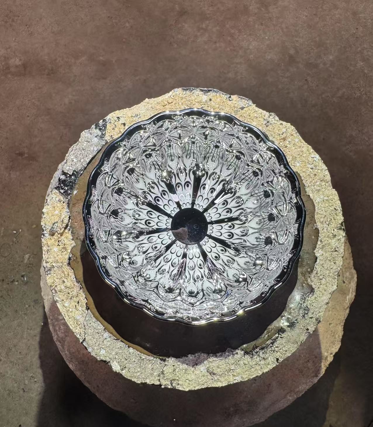 建盏主人杯  银孔雀