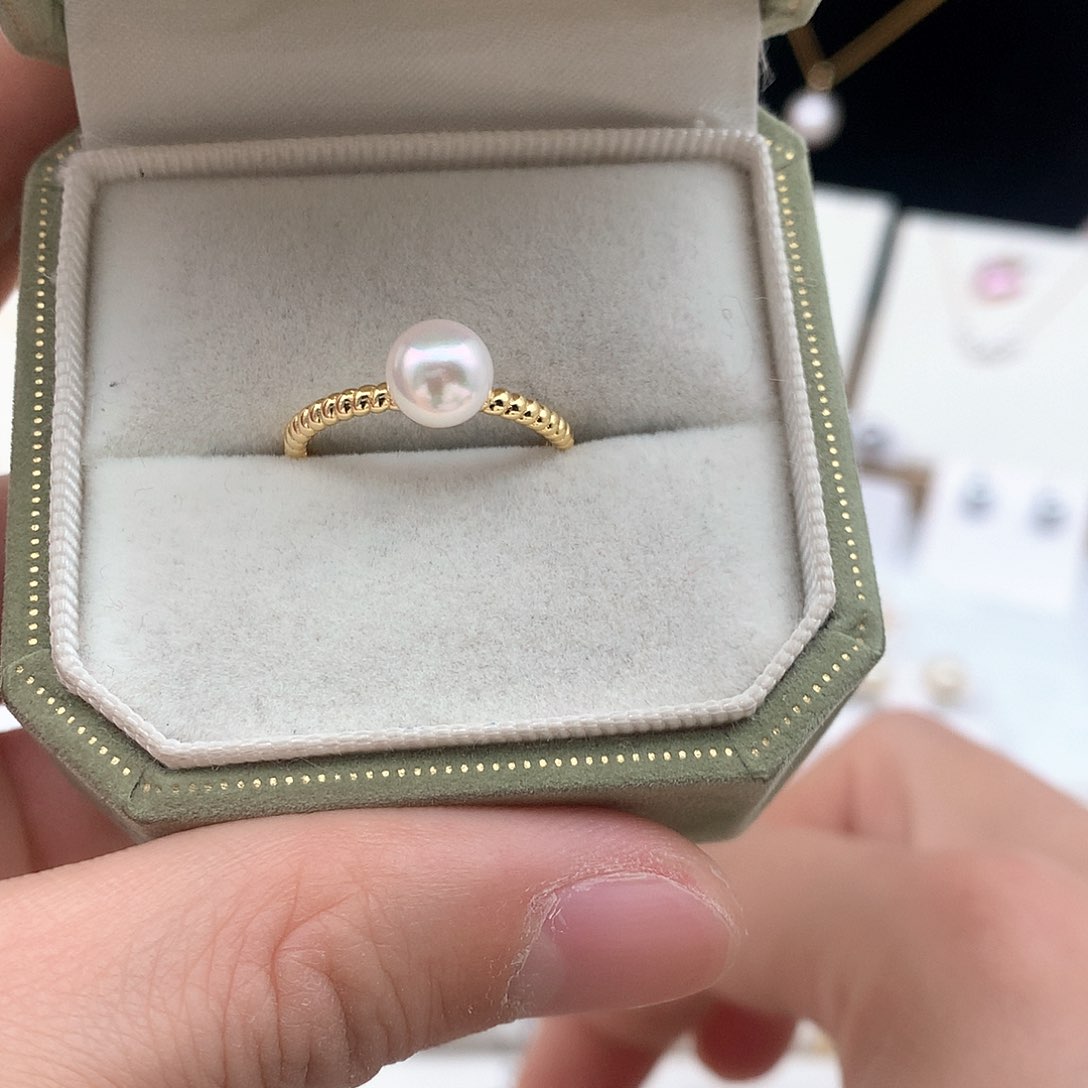 海水珍珠7-7.5mm ak戒指银S925镶嵌小***?